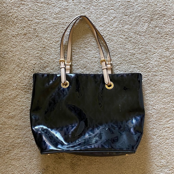 Michael Kors Grab Bag Convertible Tote Bag MK Signature MIRROR METALLIC Black - Picture 2 of 10